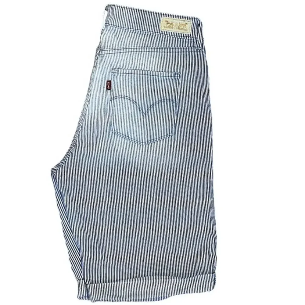 LEVI'S Denim Blue Jean Long Pinstriped Bermuda Length Shorts ~ Women's Size 12